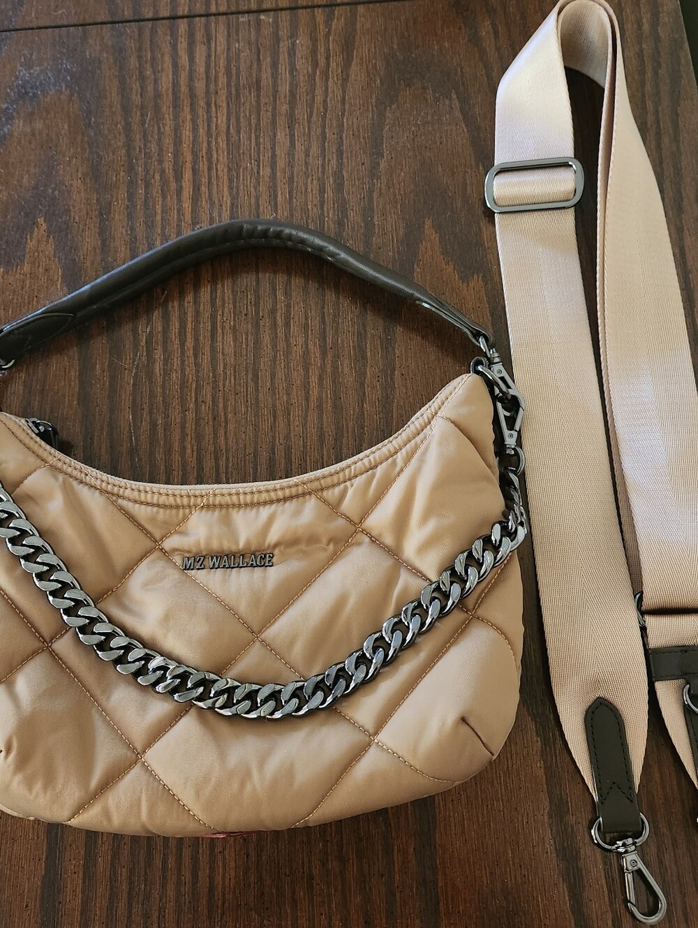 MZ Wallace Quilted Madison Beige Shoulder Bag with Three Straps